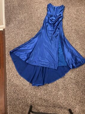 Sherri Hill Cobalt Blue Satin Strapless Evening Gown